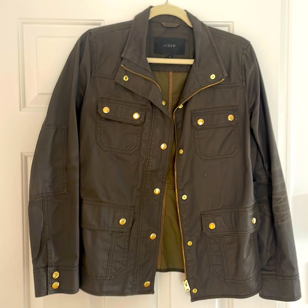 Jcrew green jacket with gold buttons